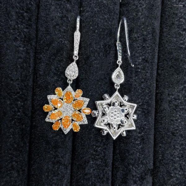 Серьги-гвоздики CNZX 2,170 карата, оранжевые бриллианты, белое золото 18 карат, женские, свисающие, для женщин, изысканные
