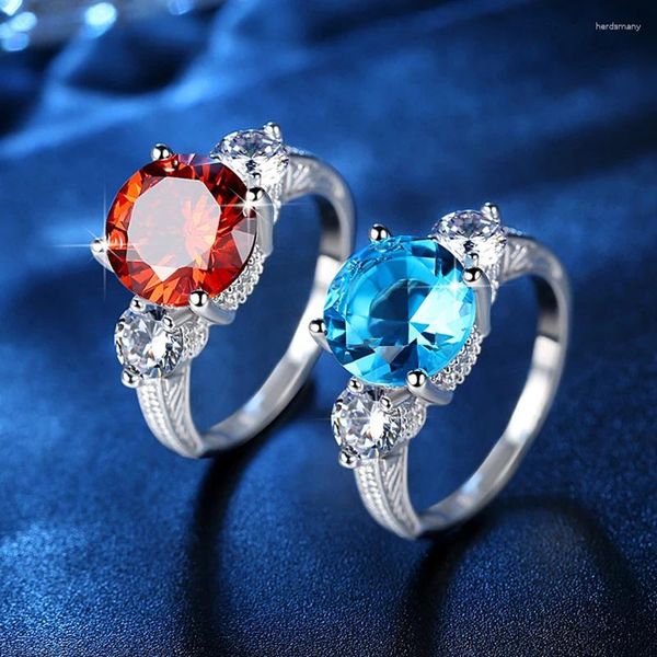 Anéis de cluster 2023 925 prata moda jóias para mulheres cor azul zircônia ambiental strass casamento