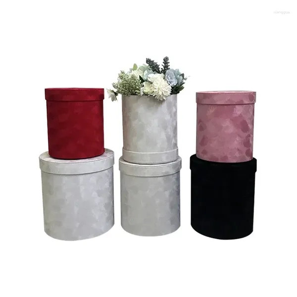 Confezione regalo 3 pezzi / set Scatola di velluto a forma rotonda Fiorista Porta fiori Scatole per imballaggio Secchio Fornitura per matrimoni per feste di San Valentino