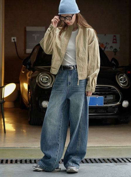 Jeans da donna inizio autunno nuova edizione coreana semplice moda retrò jeans a gamba larga pantaloni casual slim larghi a vita alta per le donne