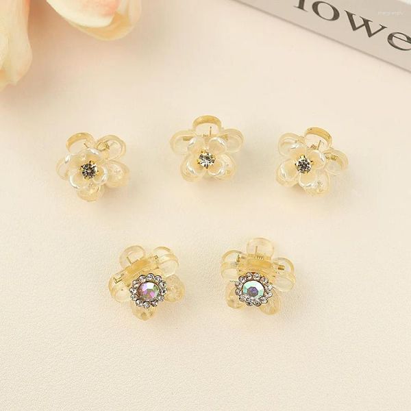 Saç klipsleri 5pcs moda akrilikl mini pençe kadınlar için kristal rhinestone çiçek yengeç saç tokaları tavan patlaması klips