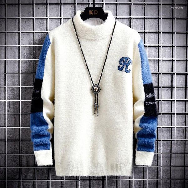 Maglioni da uomo Maglione Uomo Streetwear Hip Hop Autunno Pull Spandex O-Collo Oversize Coppia 2024 Cuciture Maschili Top Vintage Maglieria