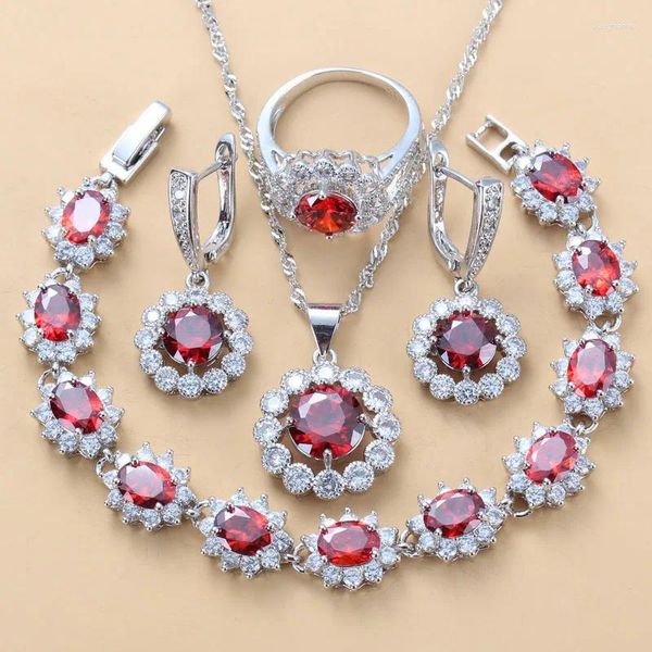 Collana orecchini set marchio 925 e rosso da sposa per donna Accessori moda braccialetto con ciondoli fede nuziale 8 colori