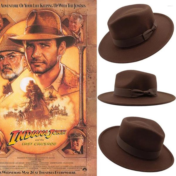 Berretti Film INDIANA JHONES Cappelli stile Fedora da uomo Vintage Caffè Feltro a tesa larga Secchio Uomo Donna Fedora Swanowing Cowboy