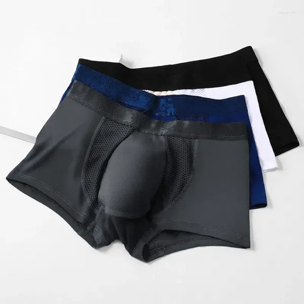 Unterhosen Sexy Männer Unterwäsche U Convex Big Bag Latex 3D Antibakterielle Boxer Mesh Atmungsaktive Plus Größe Herren Sex Höschen