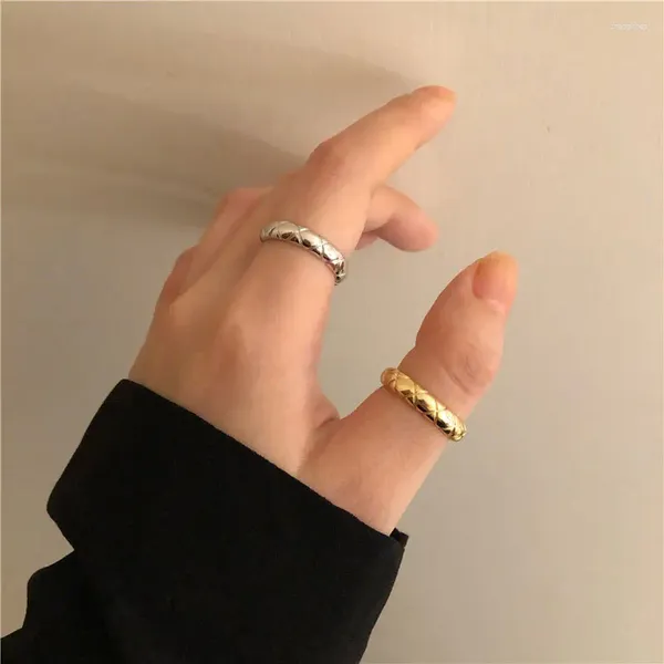 Anéis de cluster simples suave padrão rhombic onda fina dedo aberto anel para mulheres festa jóias acessórios geométricos presente