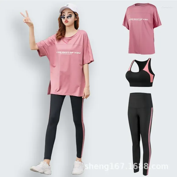 Женские футболки больших размеров, высококачественная одежда из трех предметов для йоги, женская свободная одежда для бега, фитнеса