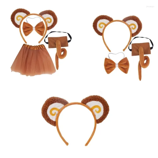 Acessórios de cabelo macaco traje conjunto orelhas cauda arco tutu animal fantasia kit para crianças halloween cosplay atacado