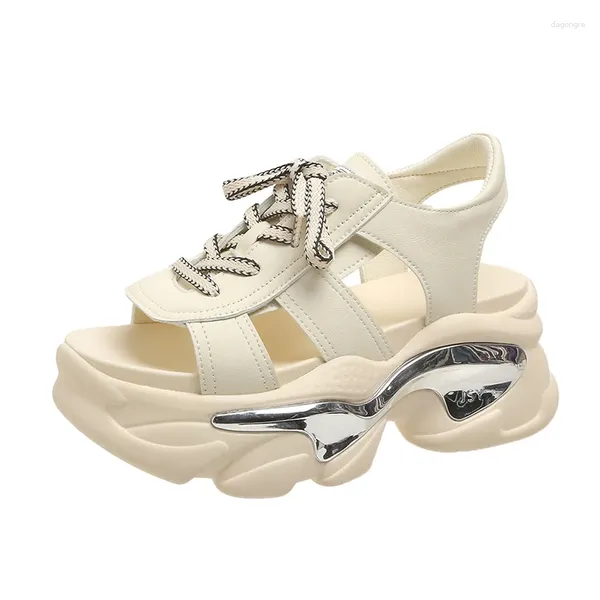 Sandálias 2023 Verão Mulheres Sapatos Casuais Branco Grosso-Solado Lace-Up Sandalias Open Toe Beach para Zapatos Mujer