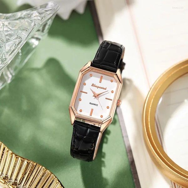 Bilek saatleri moda vintage bayanlar, enfes kare kadran kuvars kuvars bilek saatini izleyin Dokulu deri band reloj para mujer