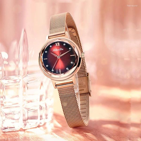 Armbanduhren JALNDA Mode Rose Gold Rot Quarzuhr Für Frauen Luxus Edelstahl Mesh Strap Einfache Relogio feminino