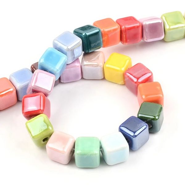 Colori moda 6mm/8mm/10mm Perline quadrate Cubo Perline in ceramica Fai da te 2.0mm Foro Perline Perline in porcellana fatte a mano per la creazione di gioielli Gioielli di modaPerline gioielli quadrati