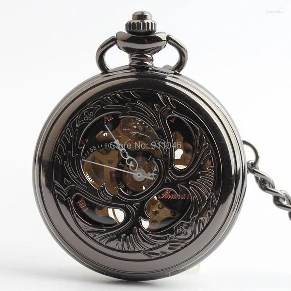 Карманные часы высокого качества, винтажные черные полые римские циферблаты, механические ручные ветровые часы, антикварные мужские часы со скелетом, оптовая продажа