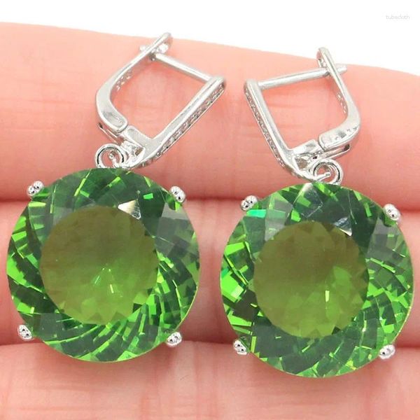 Brincos pendurados 35x20mm grande redondo 20mm conjunto de joias criado verde tsavorite garnet feminino namoro pingente de prata