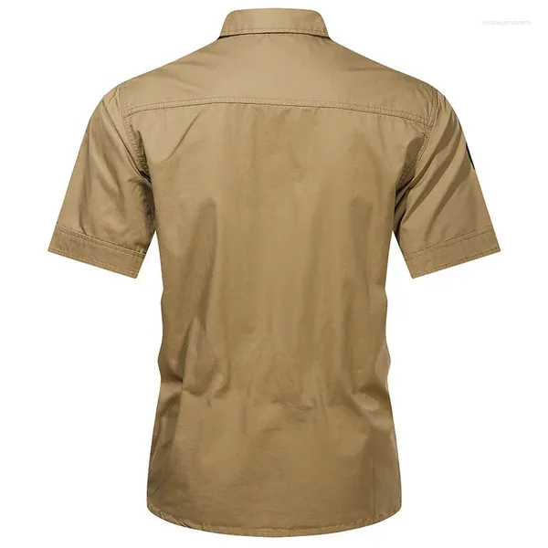 Camicie casual da uomo Camicia militare estiva da uomo Manica corta Colletto rovesciato Cotone traspirante Top da uomo in tinta unita stile Safari