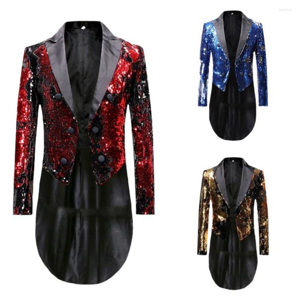 Erkekler Sequit Sequin Tailcoat Flip Tail Smokin Erkek İçin Sparkly Resmi Elbise Takım Erkek Düğün Seti İnce Fit