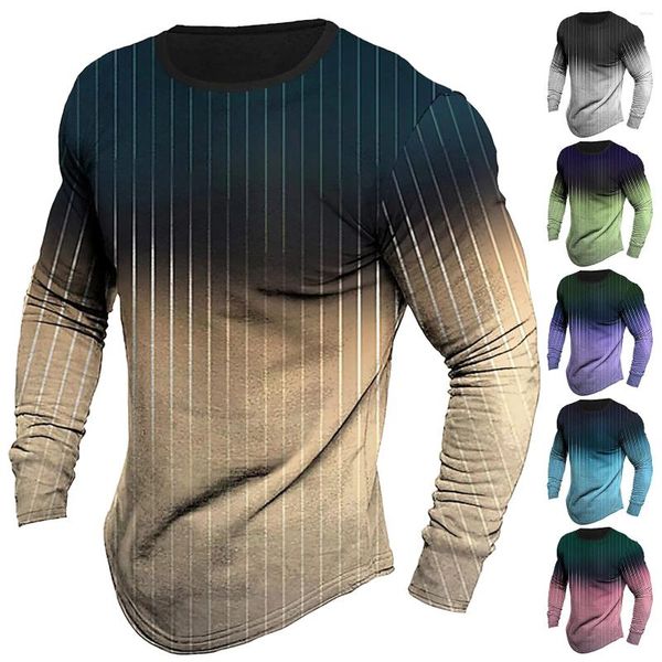 Camiseta masculina estampada moda casual gola redonda camisa de manga comprida túnica top gráfico camiseta leve masculina