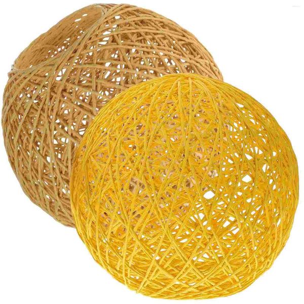 Lampade a sospensione 2 pezzi Takraw Paralume Accessorio Tonalità rustiche Sostituzione Decorazioni colorate Paralumi intrecciati a soffitto Giallo Decorativo per la casa