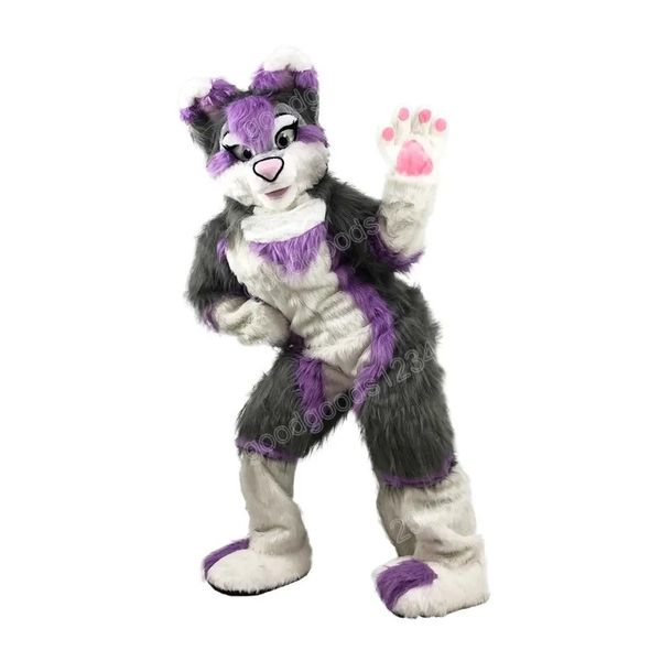 Natal roxo cinza raposa cão husky trajes da mascote halloween fantasia vestido de festa personagem dos desenhos animados carnaval natal publicidade festa de aniversário traje outfit