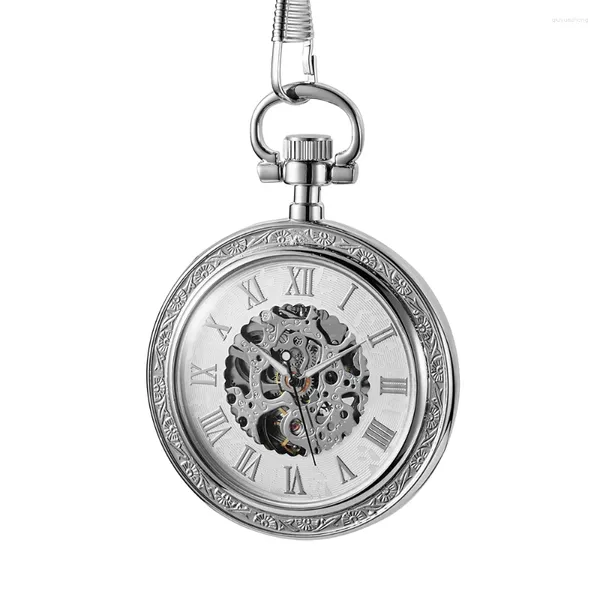 Taschenuhren Luxuriöse Silber Mechanische Handaufzug Antike Uhr Exquisite römische Ziffern Damen Herren Anhänger Uhr Geschenke Elder