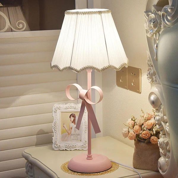 Lâmpadas de mesa modernas arco-nó para sala de estar quarto europeu rosa lâmpada de cabeceira suporte luminárias estudo casamento casa deco