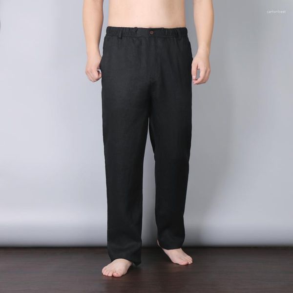 Pantaloni da uomo Pantaloni da uomo in lino sottile alla moda casual Pantaloni larghi in vita a gamba larga da uomo Pantaloni alti larghi in lino taglie forti