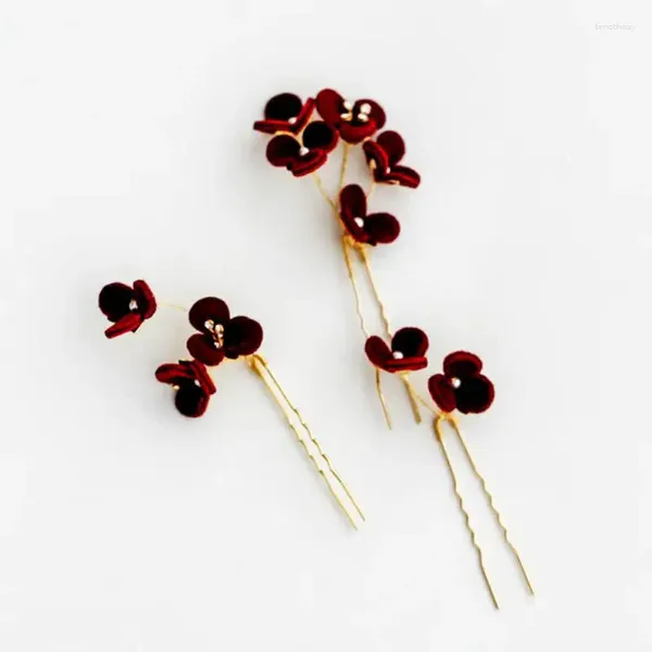 Grampos de cabelo vinho vermelho flor hairpin nupcial acessórios de casamento clássico strass floral pente headpiece