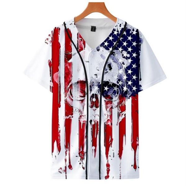 Homens Camisetas Crânio EUA Bandeira Nacional T-shirt de Beisebol Hip Hop Casual 3D Camiseta Tee Harajuku Streetwear Camisa Marca Clothes3476