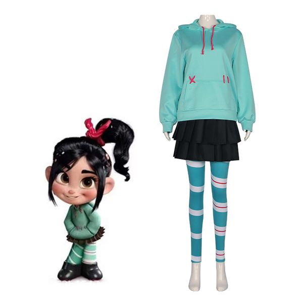 Anime Wreck-It Ralph 2 Vanellope cos fantasia de cosplay com capuz de desenho animado feminino fantasia de brincar para crianças