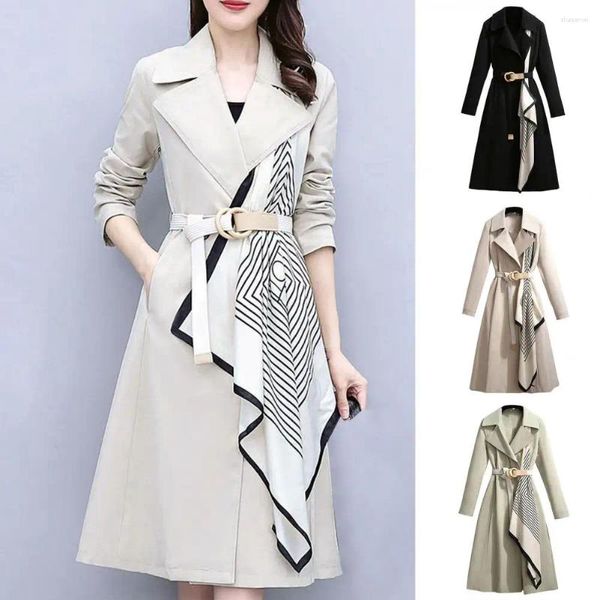 Mulheres Trench Coats Mulheres Casaco Quente Senhora Windbreaker Cinto Clássico Vestido Estilo Hem Mid-Length Streetwear