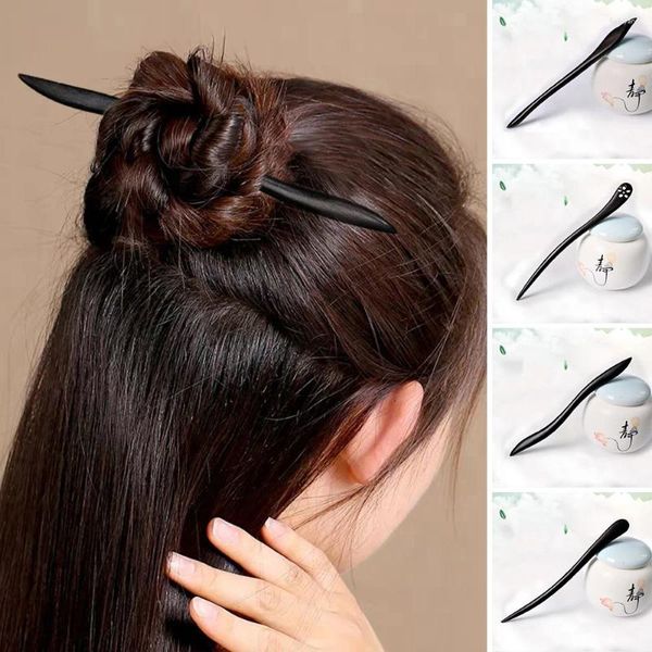 Grampos de cabelo preto sândalo pinos vara madeira ebonizada roupas chinesas cheongsam hairpin acessórios de madeira feminino headwear ml