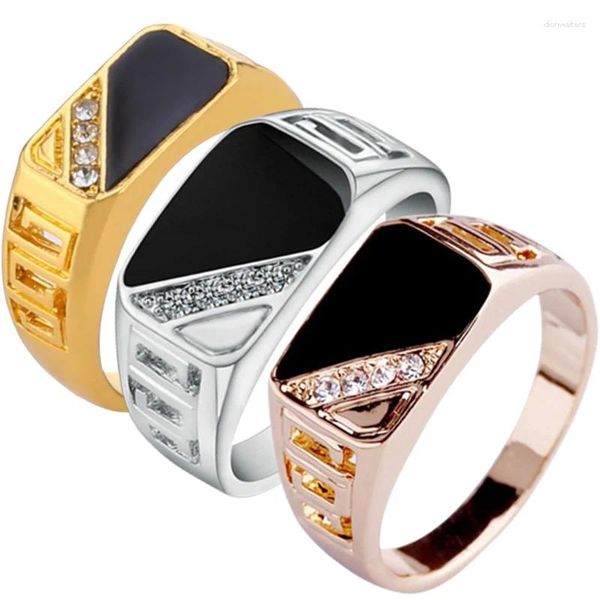 Anéis de casamento Moda Masculino Jóias Clássico Cor de Ouro Strass Anel de Alta Quatity Esmalte Preto para Homens Presente de Festa de Natal