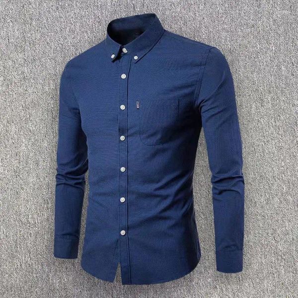 Herrenhemden 2024 Oxford Spinning Langarmhemd Koreanische Ausgabe Non Iron Fit Einfarbige Freizeitkleidung