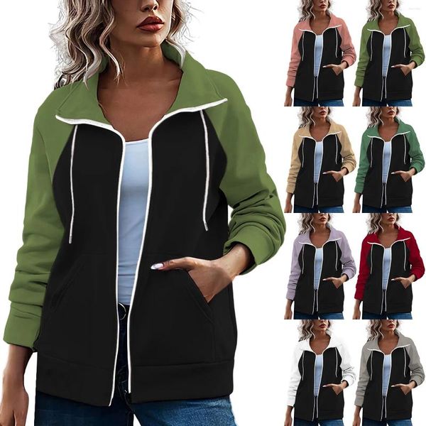 Abbigliamento da palestra Top da donna coordinato con colori Cardigan con cerniera Felpa a maniche lunghe Top larghi con ali Felpe con cappuccio da donna Petite