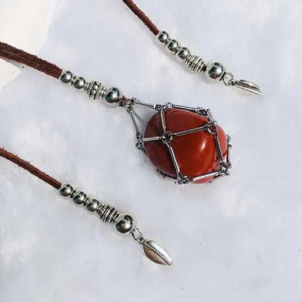 Anhänger-Halsketten, Kristallhalter, Käfig-Halskette, austauschbares böhmisches Lederseil, verstellbar, Unisex, Steinsammeln