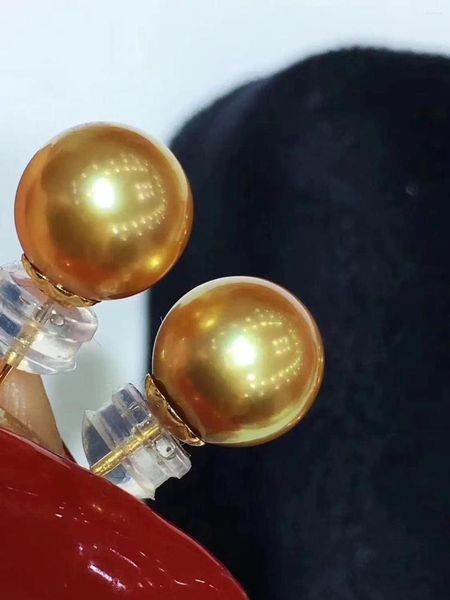 Brincos de pérola joias finas sólidas 18k ouro redondo 8-9mm natureza oceano mar água pérolas douradas para mulheres