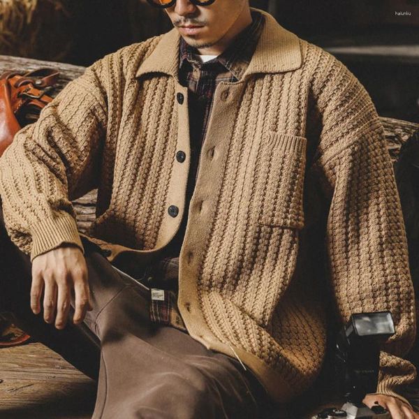 Мужские свитера, мужской вязаный кардиган с лацканами, весна-осень, винтажный английский стиль, сплошной цвет, модная повседневная свободная уличная одежда, мужской свитер, пальто