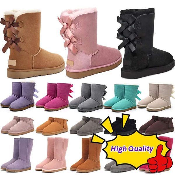 дизайнерские ботинки, австралийские тапочки, тасманские женские зимние пинетки на платформе, классические зимние ботинки для девочек, короткие ботинки с коротким бантом, мини-мех, черные, каштановые, розовые туфли с галстуком-бабочкой, размер 4 TKHD