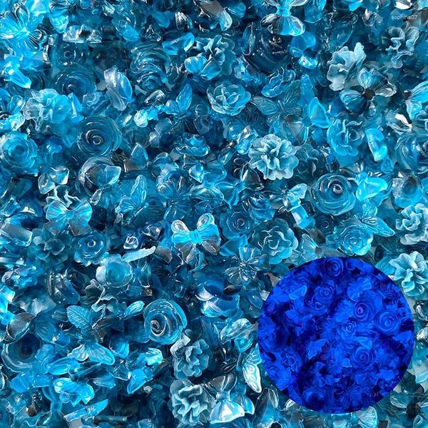 Decorações de Nail Art 30 pçs / set Tinta Azul Unhas Charme Borboleta Decoração 3D Jóias Luminosa Flor Arco Folha Mista Acessórios de Manicure DIY