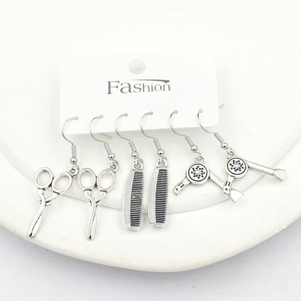 Großhandel 3 Paar Damen Ohrringe Set Kamm Haartrockner Friseur Siccors Ohrringe Geschenk Schmuck