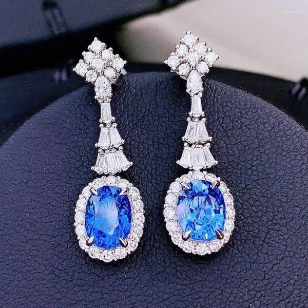 Boucles d'oreilles HJY saphir, bijoux en or 18 carats, pierres précieuses naturelles bleues de bleuet de 3,06 ct pour femmes