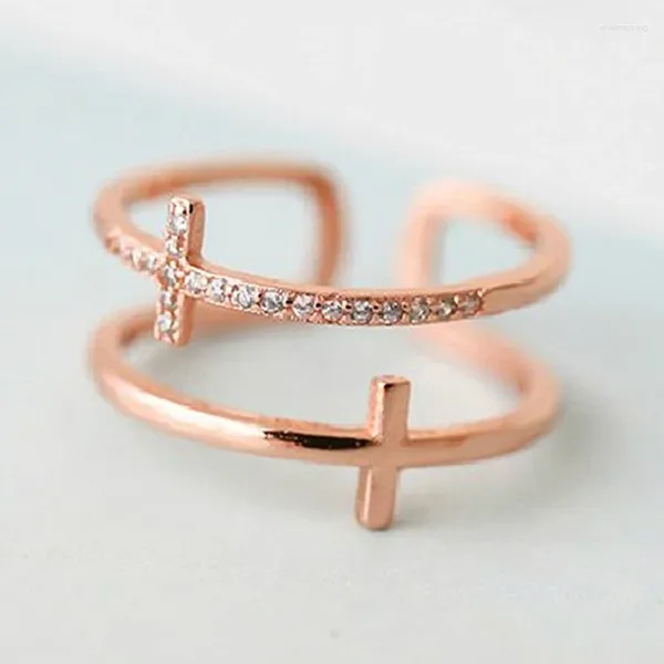 Eheringe Exquisite Mode Hohl Gekreuzte Zirkon Engagement Rose Gold Farbe Kristall Ring Schmuck Für Frauen Geschenk
