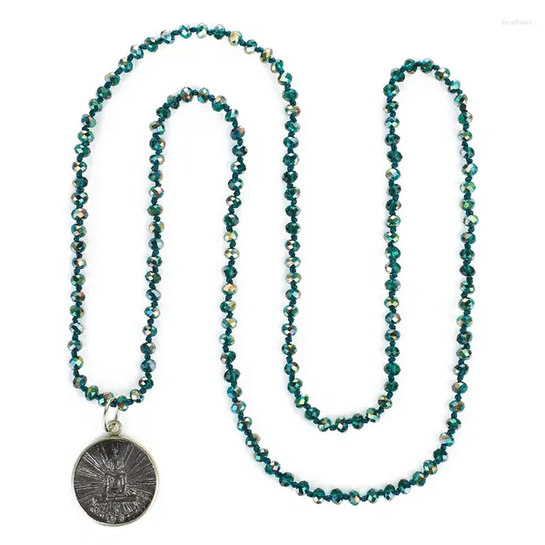 Collane con ciondolo C.QUAN CHI Est Collana lunga di Buddha Sakyamuni in pietra naturale rotonda con perline di colore verde