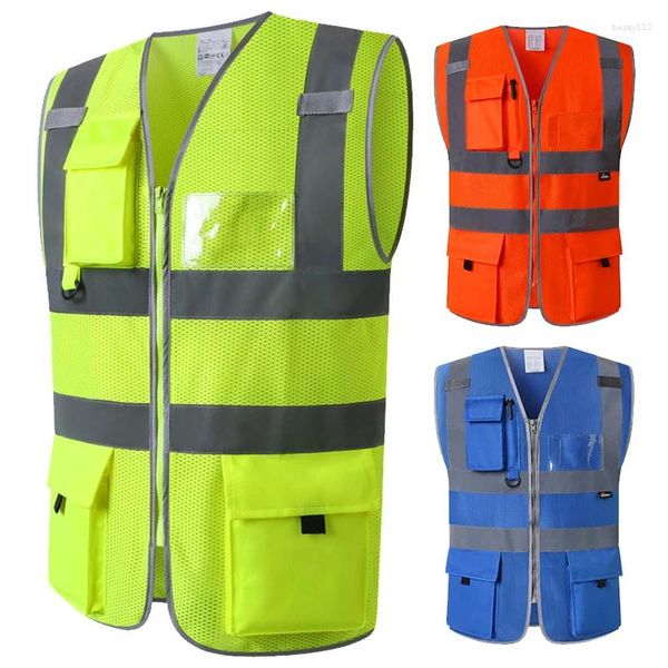 Gilet da uomo Gilet riflettente in rete di sicurezza per uomo che lavora con abiti da costruzione con nastro ad alta visibilità