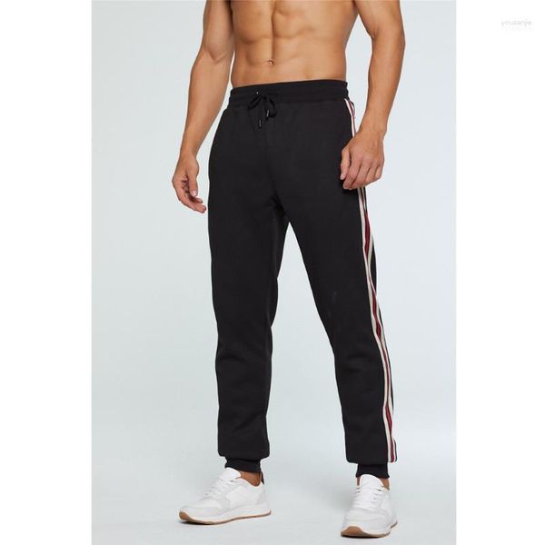 Calças masculinas outono joggers homens casual hit cor vertical tira sweatpants masculino gravata solta com veludo calças esportivas pantalones