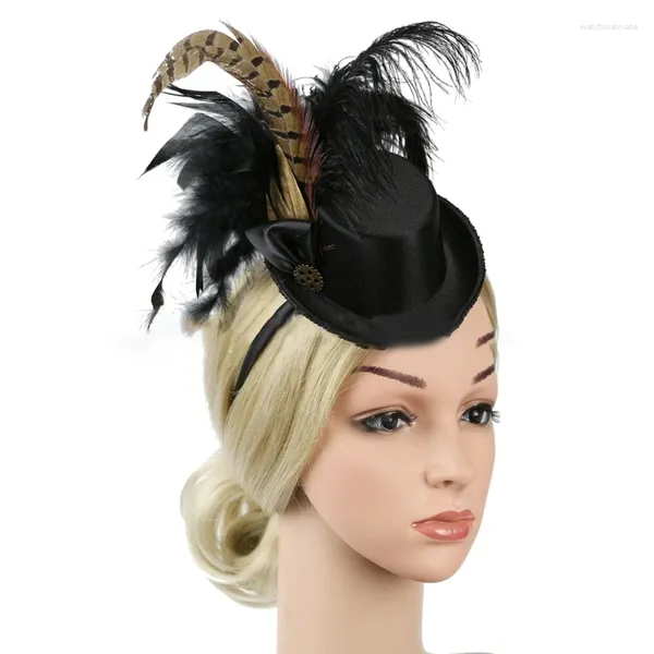 Fermagli per capelli 652F Elegante cappello a cilindro fascinator vintage con attrezzatura per costume da tea party