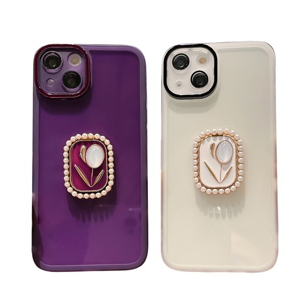 Capas de telefone celular Apple de luxo Pérola Flor Transparente Capa Protetora Meninas Capa de Celular Suporte de Anel para Iphone 15 14 13 12 Pro Max Plus Antiderrapante Anti-Drop Armor