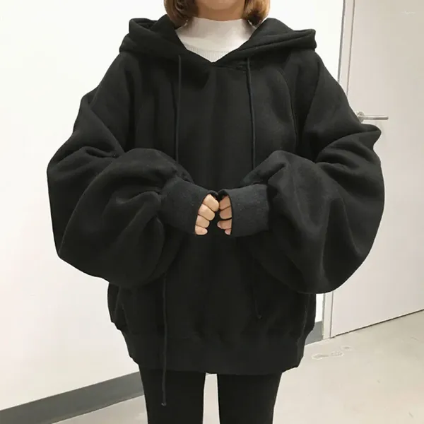 Frauen Hoodies Einfarbig Mit Kapuze Damen Lange Ärmel Pullover Y2k Schwarz Hoodie Crop Tops Oversize Koreanische Harajuku Sudadera Weibliche top