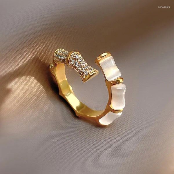 Обручальные кольца UILZ 2023, дизайн опалов, бамбуковой формы, золотого цвета, регулируемый для женщин, роскошные аксессуары для вечеринок в Корейском стиле