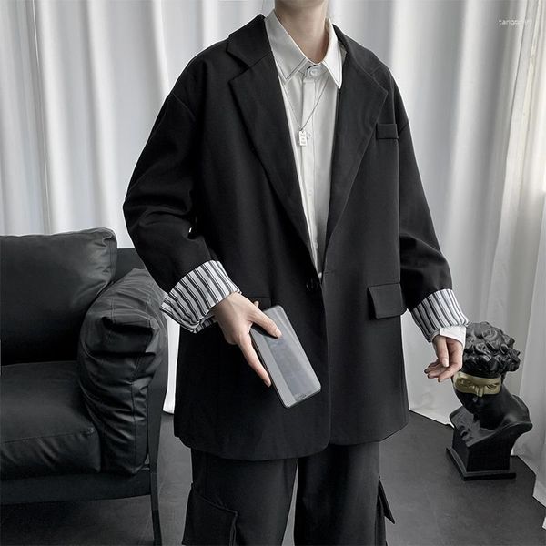 Мужские костюмы Мужской пиджак Мужская одежда 2023 Bew Корейская мода Повседневный черный пиджак Топы с одной пряжкой и длинными рукавами Свободный блейзер